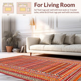 Ultra Soft Area Rug, Non Slip, Stain Resistant, Washable Area Rugs for Living Room, Bedroom, Chic Earthy Tones Striped Design(Orange)