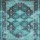 Ultra Soft Area Rug, Non Slip, Stain Resistant, Washable Area Rugs for Living Room, Bedroom, Rustic Vintage Ogee Pattern Design(Blue)
