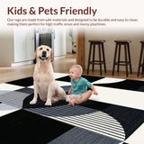 Ultra Soft Area Rug, Non Slip, Stain Resistant, Washable Area Rugs for Living Room, Bedroom, Sleek Abstract Monochrome Aesthetic(Black)