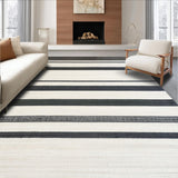 Braided Stripe Black White Farmhouse Style Reversible(Beige)