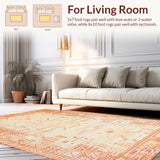 Ultra Soft Area Rug, Non Slip, Stain Resistant, Washable Area Rugs for Living Room, Bedroom, Chic Minimalist Cream Graphics(Orange)