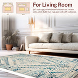 Ultra Soft Area Rug, Non Slip, Stain Resistant, Washable Area Rugs for Living Room, Bedroom, Chic Rustic Diamond Motif(Blue)