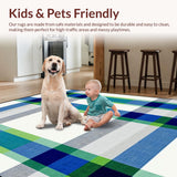 Asymmetric Blue Green and Beige Plaid Featuring Bold Linear(Blue)