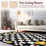 Ultra Soft Area Rug, Non Slip, Stain Resistant, Washable Area Rugs for Living Room, Bedroom, Whimsical Minimalist Tiled Aesthetic(Black)