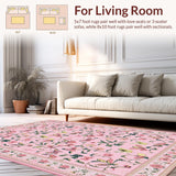 Ultra Soft Area Rug, Non Slip, Stain Resistant, Washable Area Rugs for Living Room, Bedroom, Pastel Garden-Inspired Nature Motif(Pink)
