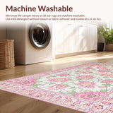 Ultra Soft Area Rug, Non Slip, Stain Resistant, Washable Area Rugs for Living Room, Bedroom, Stylish Distressed Floral Touch(Pink)