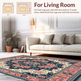 Ultra Soft Area Rug, Non Slip, Stain Resistant, Washable Area Rugs for Living Room, Bedroom, Symmetrical with Coral and Teal Accents(Red)