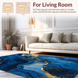 Ultra Soft Area Rug, Non Slip, Stain Resistant, Washable Area Rugs for Living Room, Bedroom, Contemporary Swirling Marble Design(Blue)
