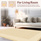 Ultra Soft Area Rug, Non Slip, Stain Resistant, Washable Area Rugs for Living Room, Bedroom, Rustic Low Pile Gentle Waves(Beige)