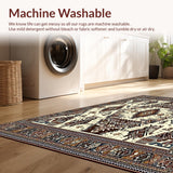 Ultra Soft Area Rug, Non Slip, Stain Resistant, Washable Area Rugs for Living Room, Bedroom, Oval Kitchen with Ornate Tribal(Beige)