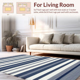 Ultra Soft Area Rug, Non Slip, Stain Resistant, Washable Area Rugs for Living Room, Bedroom, Coastal Nautical Stripe Aesthetic(Blue)