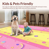 Ultra Soft Area Rug, Non Slip, Stain Resistant, Washable Area Rugs for Living Room, Bedroom, Delightful Pastel Fun Motif(Pink)