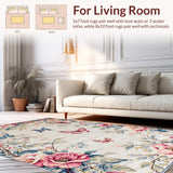 Ultra Soft Area Rug, Non Slip, Stain Resistant, Washable Area Rugs for Living Room, Bedroom, Rustic Nature-Inspired Butterfly Design(Ivory)