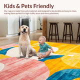 Ultra Soft Area Rug, Non Slip, Stain Resistant, Washable Area Rugs for Living Room, Bedroom, Striking Colorful Symmetrical Shapes(Yellow)