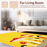 Ultra Soft Area Rug, Non Slip, Stain Resistant, Washable Area Rugs for Living Room, Bedroom, Whimsical Earthy Mushroom Motif(Yellow)