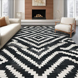 Ultra Soft Area Rug, Non Slip, Stain Resistant, Washable Area Rugs for Living Room, Bedroom, Minimalist Black and White Chevron Stripe Rug with Repeating Angular Patterns(Black)