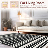 Ultra Soft Area Rug, Non Slip, Stain Resistant, Washable Area Rugs for Living Room, Bedroom, Graphic Dual-Tone Stripe with Evenly Spaced Parallel Lines in Classic Hues(Black)