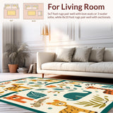 Ultra Soft Area Rug, Non Slip, Stain Resistant, Washable Area Rugs for Living Room, Bedroom, Vibrant Animal Motif Aesthetic(Ivory)