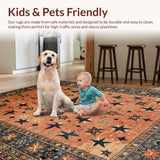 Ultra Soft Area Rug, Non Slip, Stain Resistant, Washable Area Rugs for Living Room, Bedroom, Charming Primitive Star Design(Red)