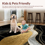 Ultra Soft Area Rug, Non Slip, Stain Resistant, Washable Area Rugs for Living Room, Bedroom, Sleek Gold Accented Visual Flow(Black)