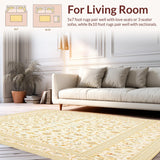 Ultra Soft Area Rug, Non Slip, Stain Resistant, Washable Area Rugs for Living Room, Bedroom, Floral Beige Low Pile Small Area(Ivory)