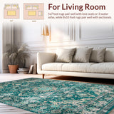 Ultra Soft Area Rug, Non Slip, Stain Resistant, Washable Area Rugs for Living Room, Bedroom, Elegant Distressed Medallion Aesthetic(Green)