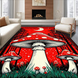 Ultra Soft Area Rug, Non Slip, Stain Resistant, Washable Area Rugs for Living Room, Bedroom, Whimsical Mushroom Print Aesthetic(Red)