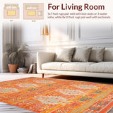 Ultra Soft Area Rug, Non Slip, Stain Resistant, Washable Area Rugs for Living Room, Bedroom, Eclectic Ogee Pattern with Warm Hues(Orange)