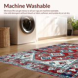 Ultra Soft Area Rug, Non Slip, Stain Resistant, Washable Area Rugs for Living Room, Bedroom, Vibrant Southwestern Symmetrical Motif(Red)