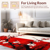 Ultra Soft Area Rug, Non Slip, Stain Resistant, Washable Area Rugs for Living Room, Bedroom, Chic Black and White Floral Design(Red)