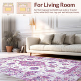 Ultra Soft Area Rug, Non Slip, Stain Resistant, Washable Area Rugs for Living Room, Bedroom, Elegant Lavender Floral Motif(White)