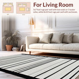 Ultra Soft Area Rug, Non Slip, Stain Resistant, Washable Area Rugs for Living Room, Bedroom, Timeless Farmhouse Striped Elegance(White)