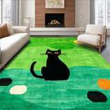Ultra Soft Area Rug, Non Slip, Stain Resistant, Washable Area Rugs for Living Room, Bedroom, Charming Playful Cat Silhouette(Green)
