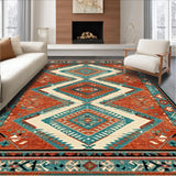 Ultra Soft Area Rug, Non Slip, Stain Resistant, Washable Area Rugs for Living Room, Bedroom, Elegant Vibrant Diamond Elements(Red)