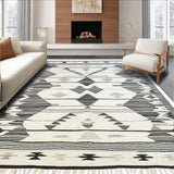 Ultra Soft Area Rug, Non Slip, Stain Resistant, Washable Area Rugs for Living Room, Bedroom, Ivory Black Geometric Bedroom Fringe Carpet(Beige)