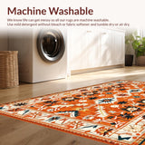 Ultra Soft Area Rug, Non Slip, Stain Resistant, Washable Area Rugs for Living Room, Bedroom, Rustic Vibrant Floral Motif(Orange)
