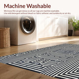 Ultra Soft Area Rug, Non Slip, Stain Resistant, Washable Area Rugs for Living Room, Bedroom, Modern Lattice Design Black and White Striped Area Rug for Stylish Spaces(Black)
