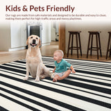 Ultra Soft Area Rug, Non Slip, Stain Resistant, Washable Area Rugs for Living Room, Bedroom, Artisan Hand Woven Striped Area Neutral Tones Black Cream Beige(Black)