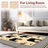 Ultra Soft Area Rug, Non Slip, Stain Resistant, Washable Area Rugs for Living Room, Bedroom, Rustic Cocoa-Black Animal Motif(Beige)
