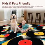 Ultra Soft Area Rug, Non Slip, Stain Resistant, Washable Area Rugs for Living Room, Bedroom, Retro Artistic Vinyl Record Design(Black)