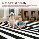 Ultra Soft Area Rug, Non Slip, Stain Resistant, Washable Area Rugs for Living Room, Bedroom, Striped Modern Rug, Black White Design(Black)