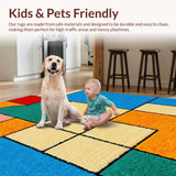 Ultra Soft Area Rug, Non Slip, Stain Resistant, Washable Area Rugs for Living Room, Bedroom, Abstract Geometric Multi-Color Nursery Play Mat(Blue)