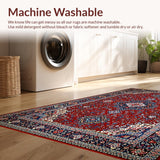 Ultra Soft Area Rug, Non Slip, Stain Resistant, Washable Area Rugs for Living Room, Bedroom, Rustic Distressed Geometric Motif(Red)