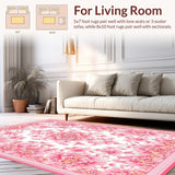 Ultra Soft Area Rug, Non Slip, Stain Resistant, Washable Area Rugs for Living Room, Bedroom, Charming Floral Pom Pom Delight(Pink)