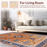 Ultra Soft Area Rug, Non Slip, Stain Resistant, Washable Area Rugs for Living Room, Bedroom, Lively Colorful Ethnic Motif Design(Orange)