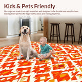 Ultra Soft Area Rug, Non Slip, Stain Resistant, Washable Area Rugs for Living Room, Bedroom, Rustic Textured Ogee Arrangement(Orange)
