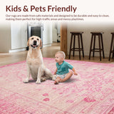 Ultra Soft Area Rug, Non Slip, Stain Resistant, Washable Area Rugs for Living Room, Bedroom, Playful Coquette Ribbon Rug with Bow Shape and Heart Embellishments(Pink)