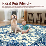 Ultra Soft Area Rug, Non Slip, Stain Resistant, Washable Area Rugs for Living Room, Bedroom, Modern Area with Unique Blue and Beige Floral for All Seasons(Beige)
