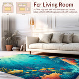 Ultra Soft Area Rug, Non Slip, Stain Resistant, Washable Area Rugs for Living Room, Bedroom, Underwater Adventure Kids Rug Featuring Colorful Sea Creatures Design(Blue)