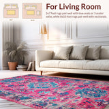 Ultra Soft Area Rug, Non Slip, Stain Resistant, Washable Area Rugs for Living Room, Bedroom, Modern Floral Stain Resistant Bedroom Area Rug(Pink)
